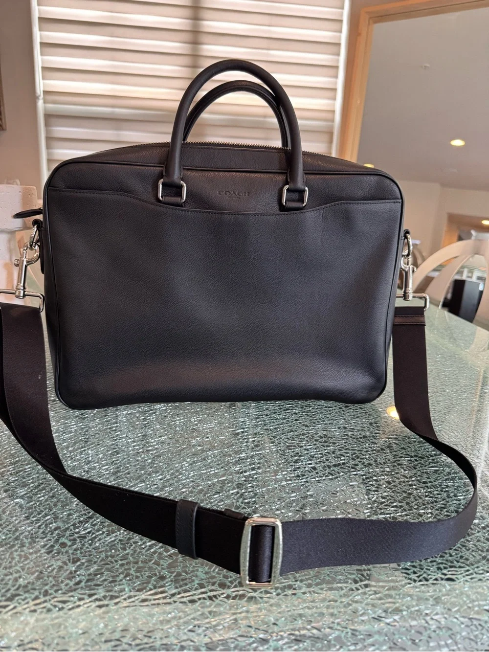 Coach Black Pebbled Leather Briefcase with Adjustable Strap